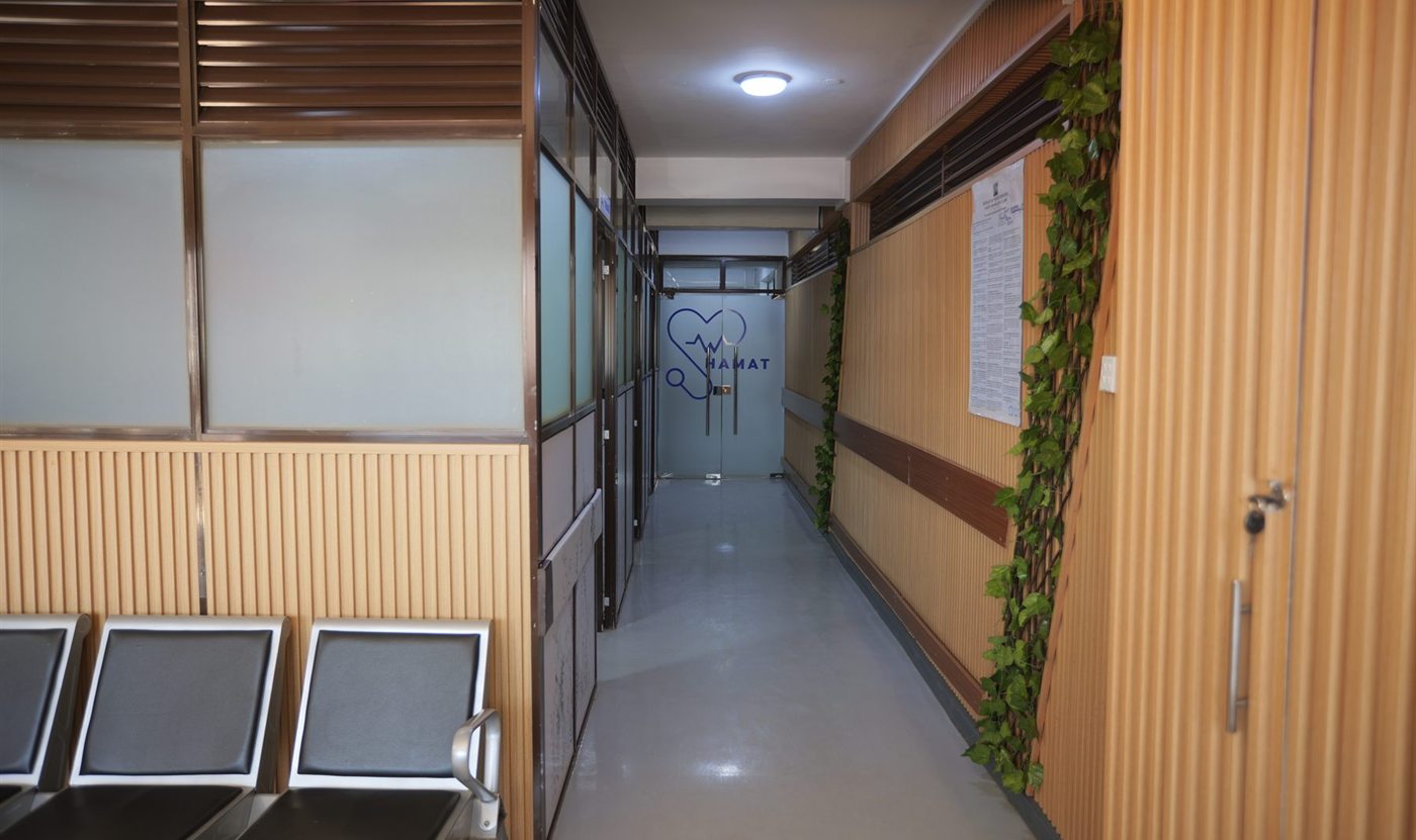 A clinic corridor at Hamat Healthcare, Ruiru